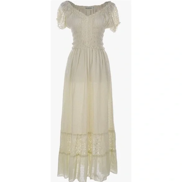 Dresses | Ivory Peasant Maiden Boho Cap Sleeve Lace Trim Dress Old Fashioned  D | Poshmark